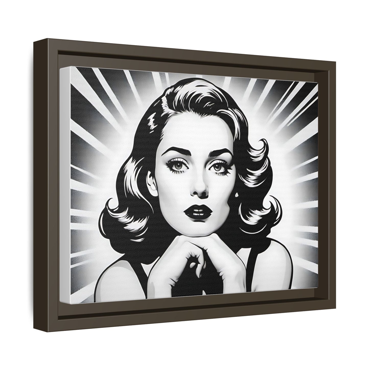 Vintage Glam: Black and White Pop Art Portrait of a 1950s Woman, Framed (Black and White)