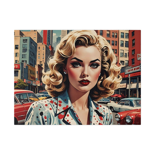 Vintage Pop Art Canvas - Retro 1950s City GlamourMatte Canvas, Stretched, 0.75"