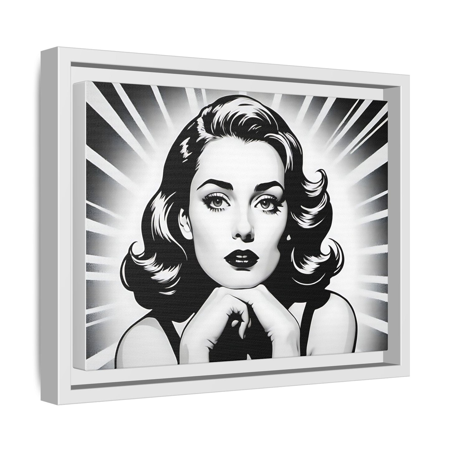 Vintage Glam: Black and White Pop Art Portrait of a 1950s Woman, Framed (Black and White)