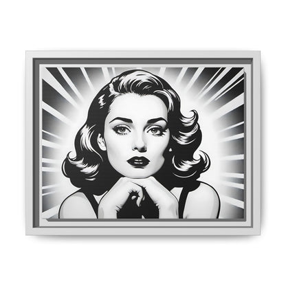 Vintage Glam: Black and White Pop Art Portrait of a 1950s Woman, Framed (Black and White)