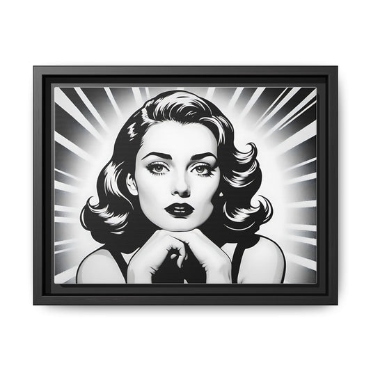 Vintage Glam: Black and White Pop Art Portrait of a 1950s Woman, Framed (Black and White)